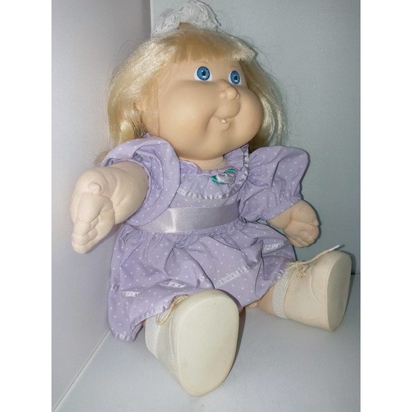HTF Vtg 1987 Hair Grow Cabbage Patch Lemon Blonde HM 22 Purple Dress P Factory - Picture 2 of 11